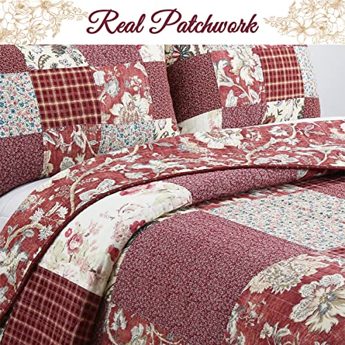 King 3 Piece 100% Cotton Reversible Patchwork Coverlet Bedding Set V836931
