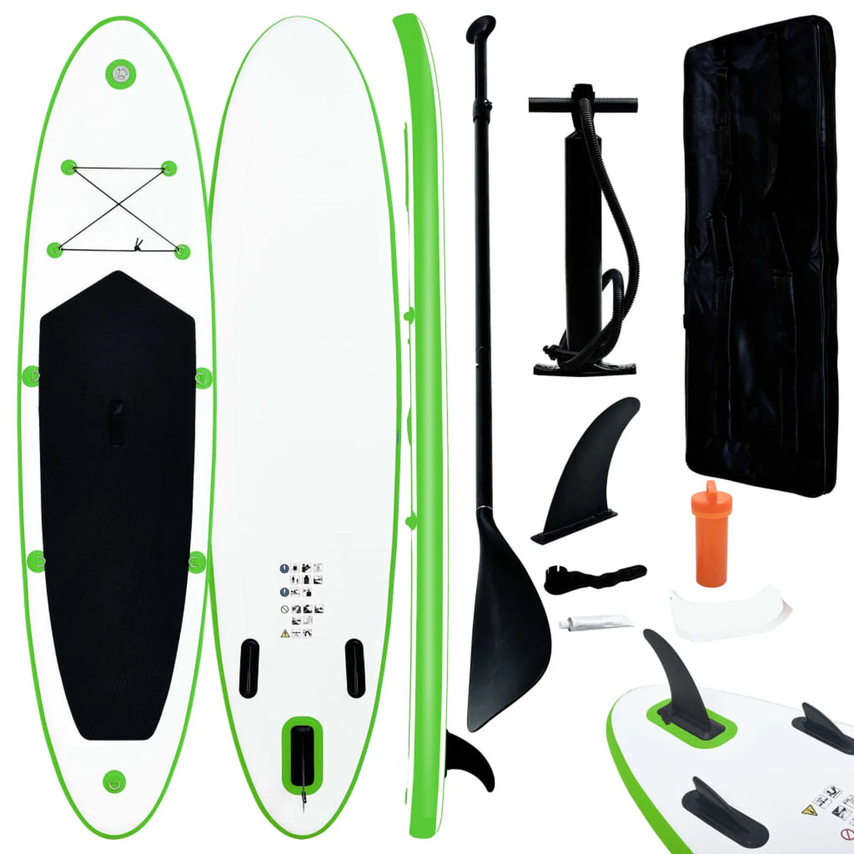 Green and White Inflatable Paddle Board Set Q203890