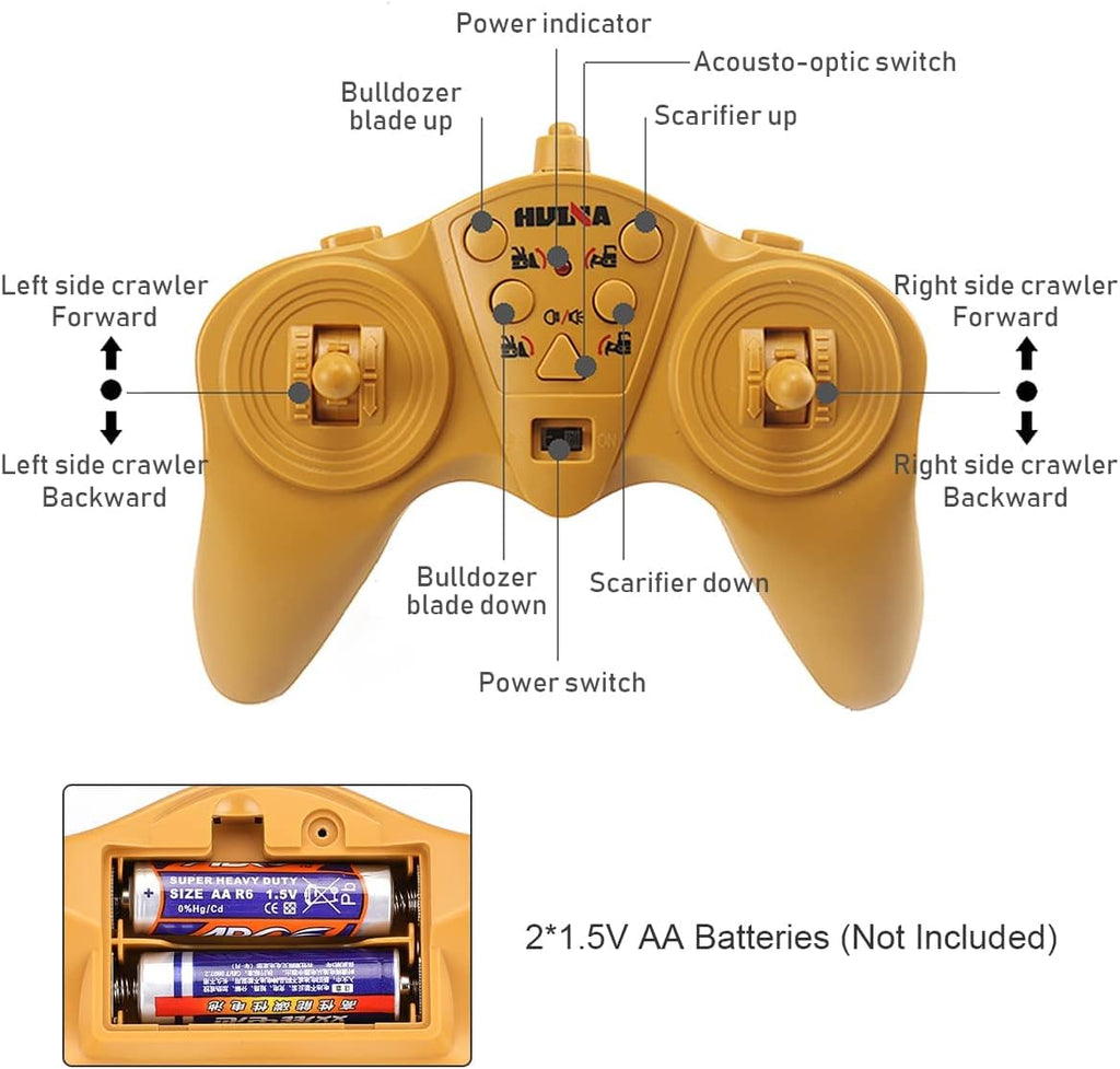 1/16 Scale 9 Channel RC Bulldozer Construction Toy Vehicle with Light and Sound E426451