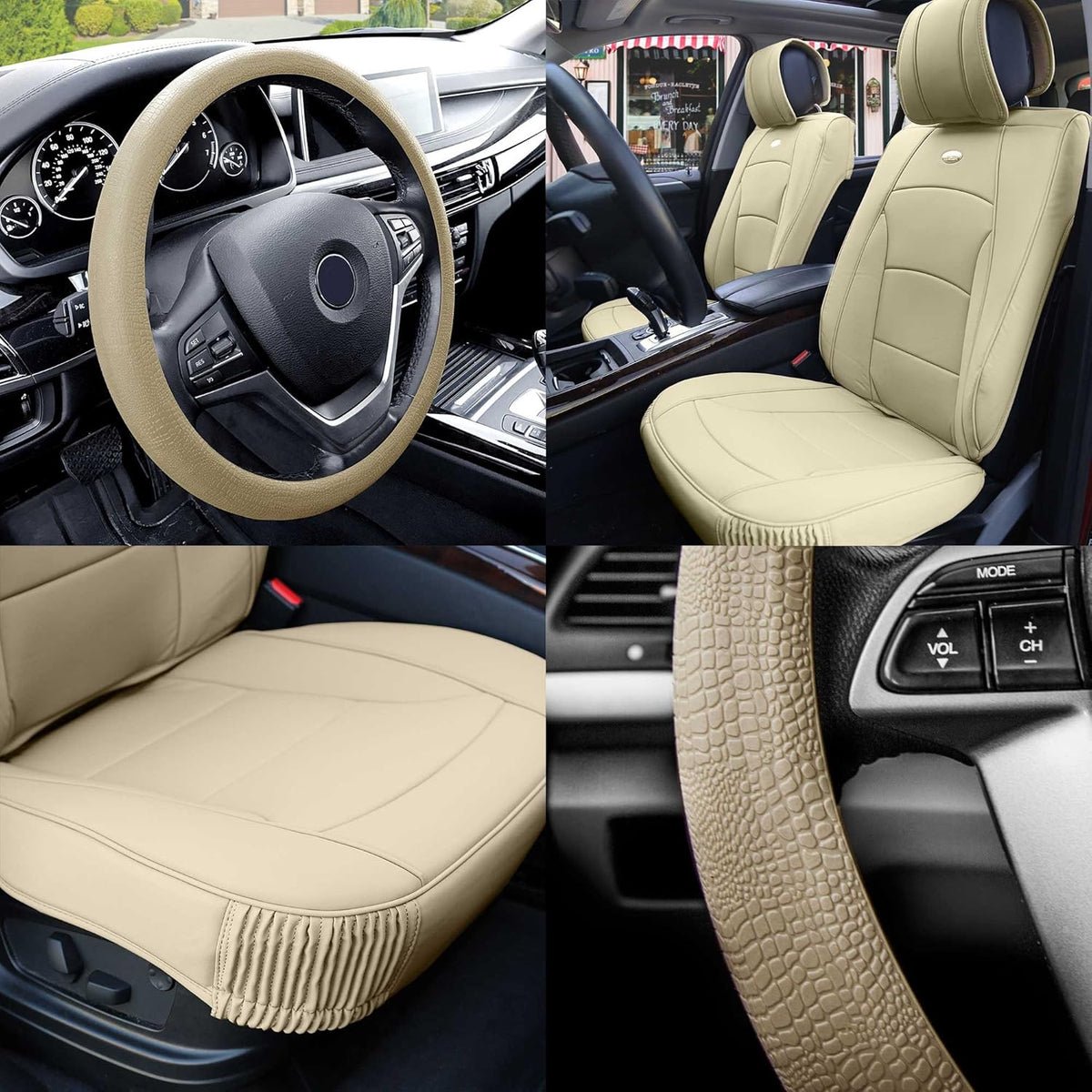 Faux Leather Seat Cushions Front Set Brown Black F9952