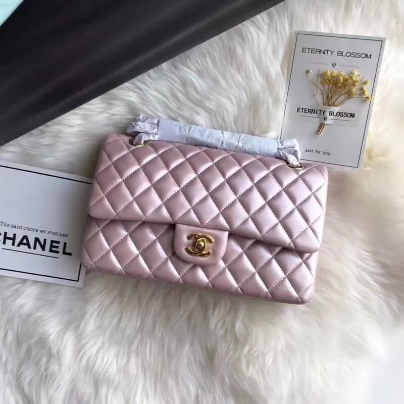 Pink Gold Medium Lambskin Leather Flap Bag L535