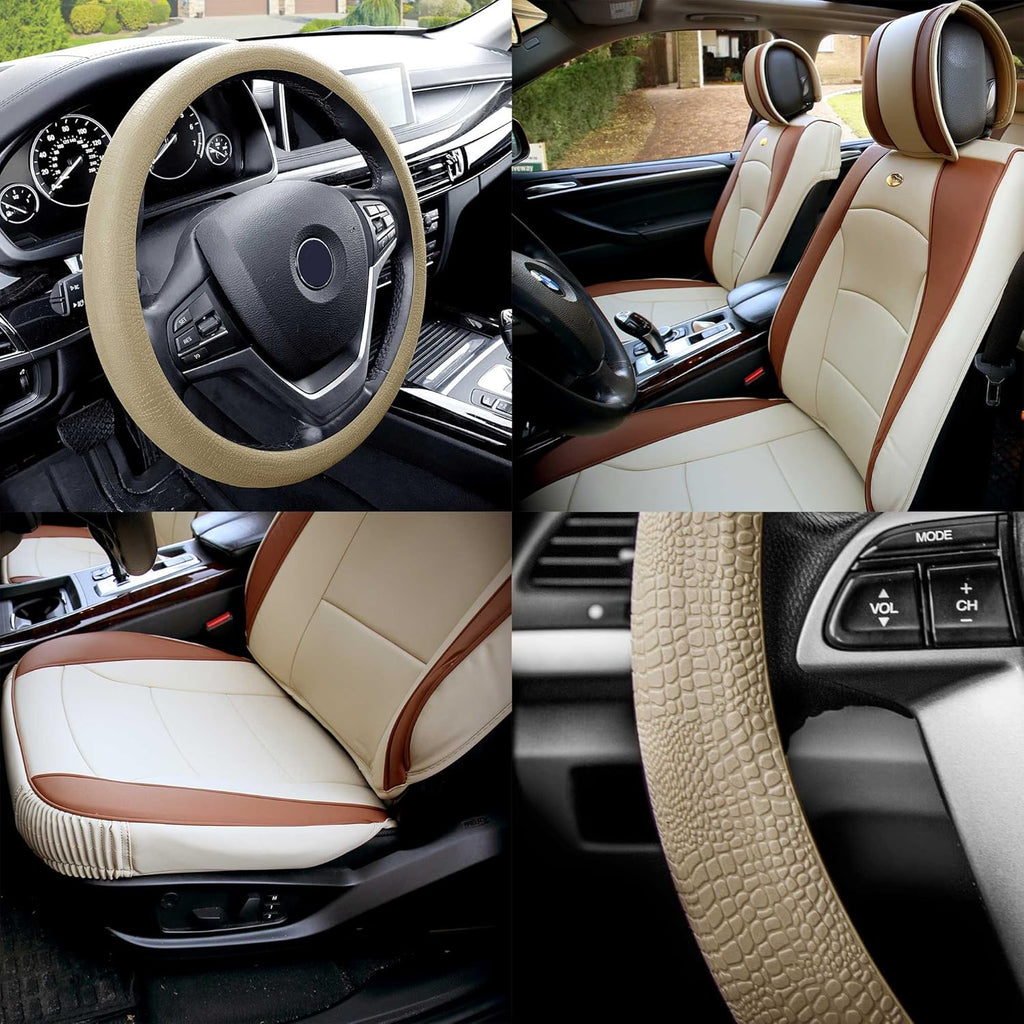 Faux Leather Seat Cushions Front Set Brown Black F9952