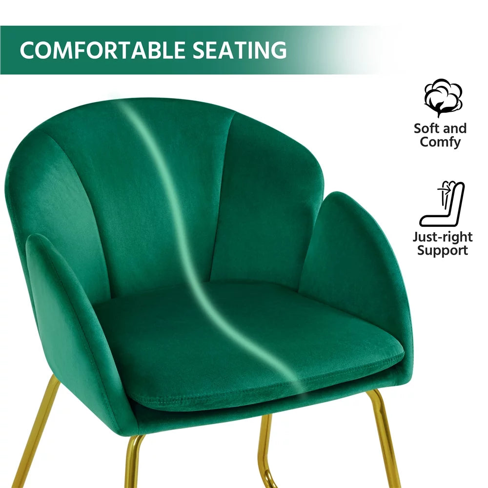Green Velvet Armchair with Golden Metal Legs W533