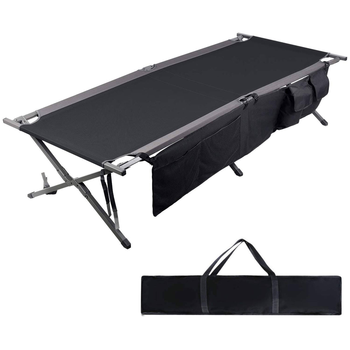 Heavy Duty Folding Portable Camping Cot, Black S410