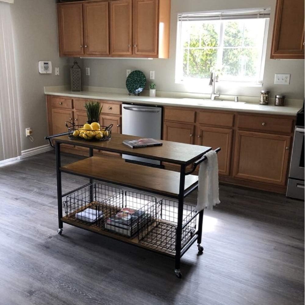 Industrial Kitchen Cart with Wheels and 3 Metal Storage Baskets G844