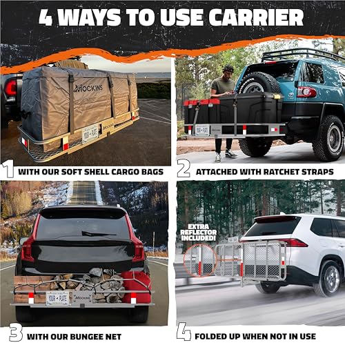 60"x20"x6" Folding Trailer Hitch Cargo Carrier with Waterproof Cargo Bag T174622