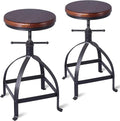 Adjustable Swivel Round Wood Metal Bar Stool Set of 2 Y1442