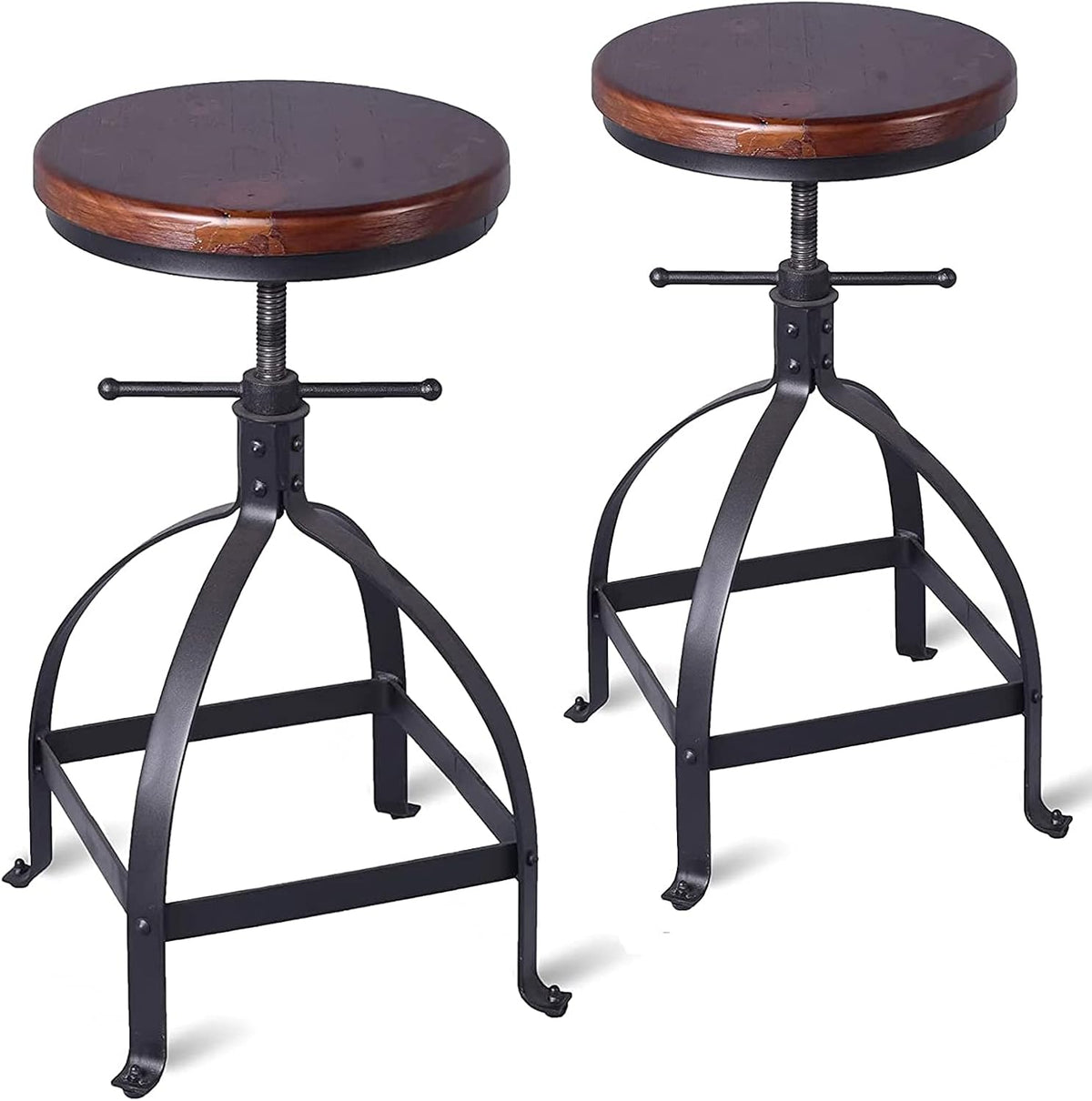Adjustable Swivel Round Wood Metal Bar Stool Set of 2 Y1442