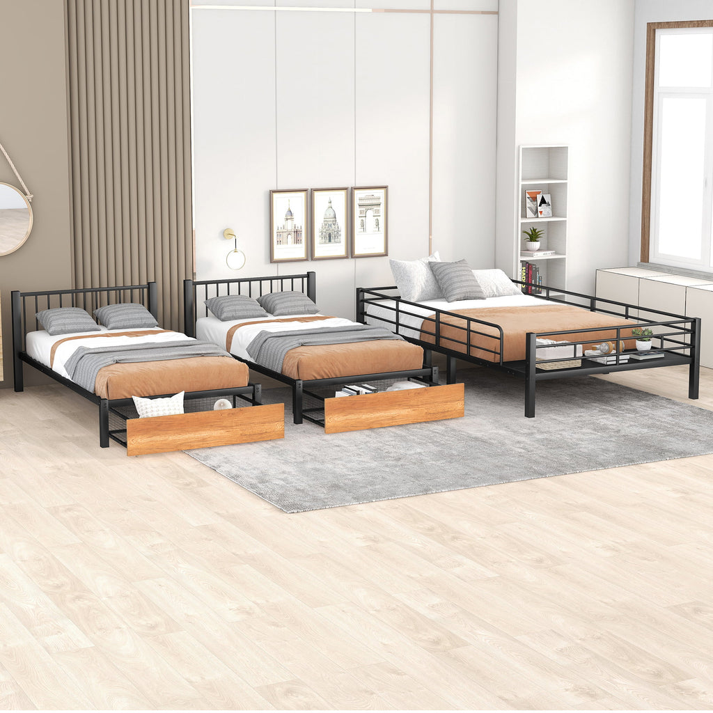 Black Metal Triple Bunk Bed with Drawers X139453