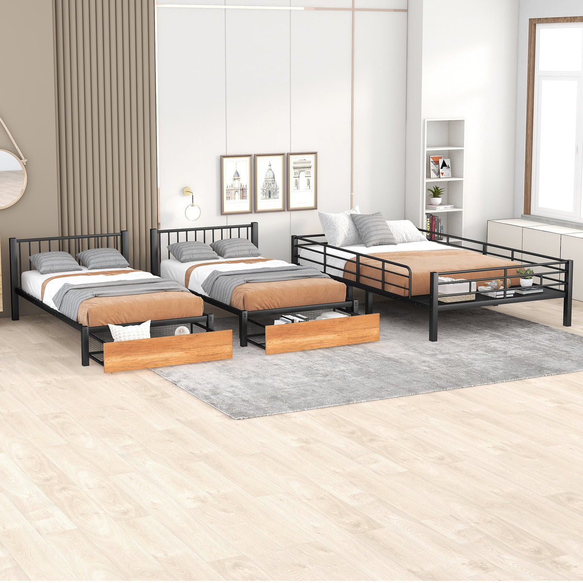 Black Metal Triple Bunk Bed with Drawers X139453