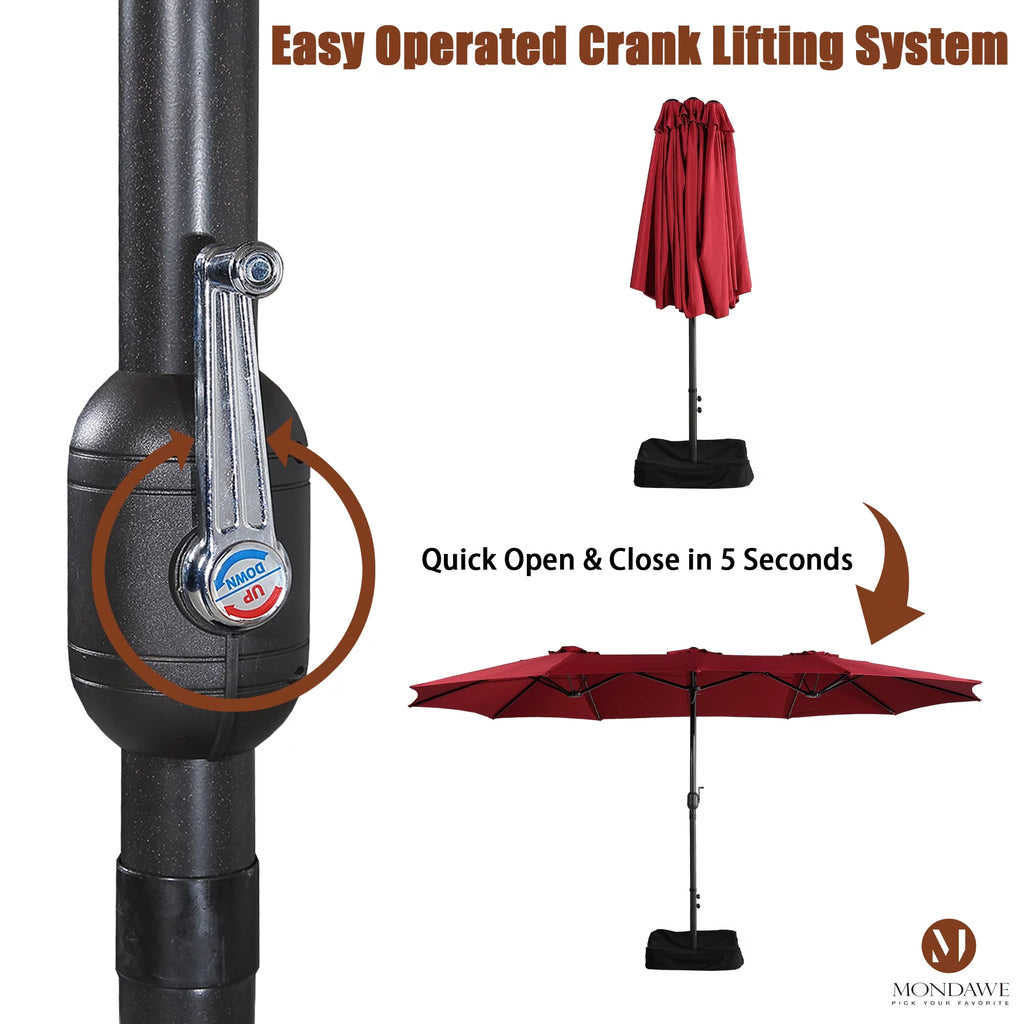 15ft Double-Sided Rectangle Patio Umbrella with Base F683
