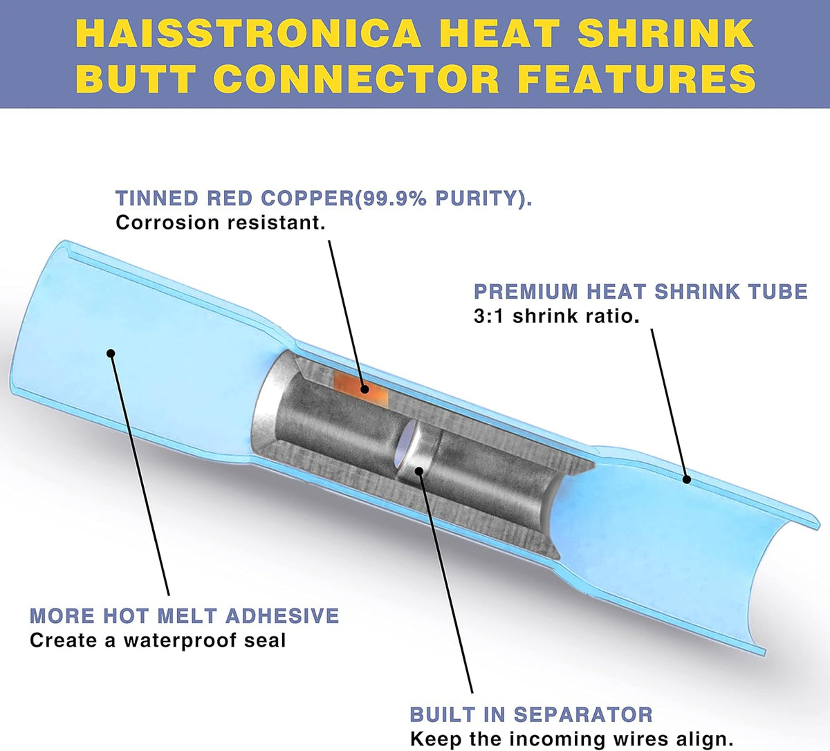 Crimping Tool for Heat Shrink Connectors with 200PCS Marine Grade Heat Shrink Butt Connectors of Tinned Red Copper AWG 20-10 G1906