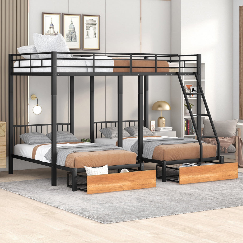 Black Metal Triple Bunk Bed with Drawers X139453