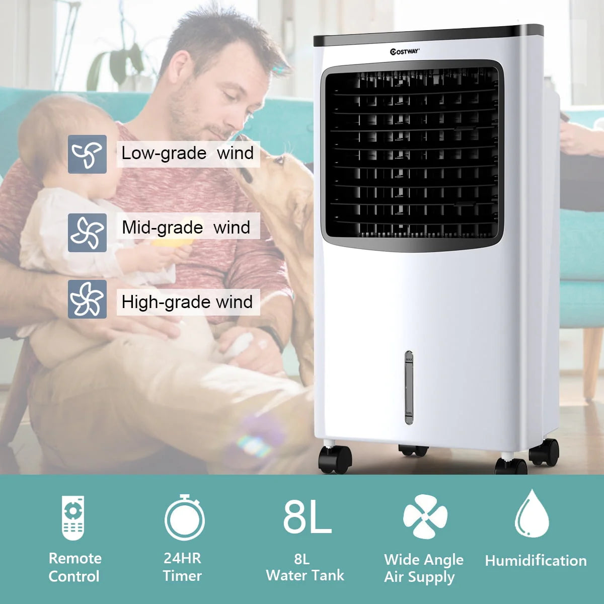 Portable Cooler Fan Humidify Anion Remote Control W965