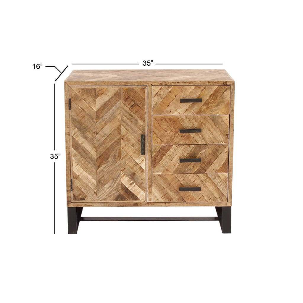 Brown Mango Wood 4 Drawers 1 Shelf 1 Door Geometric Cabinet R9979