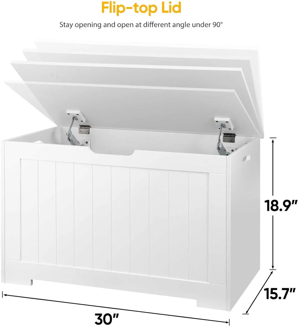 White Wooden Toy Box Storage Chest with Flip-top Lid O9666