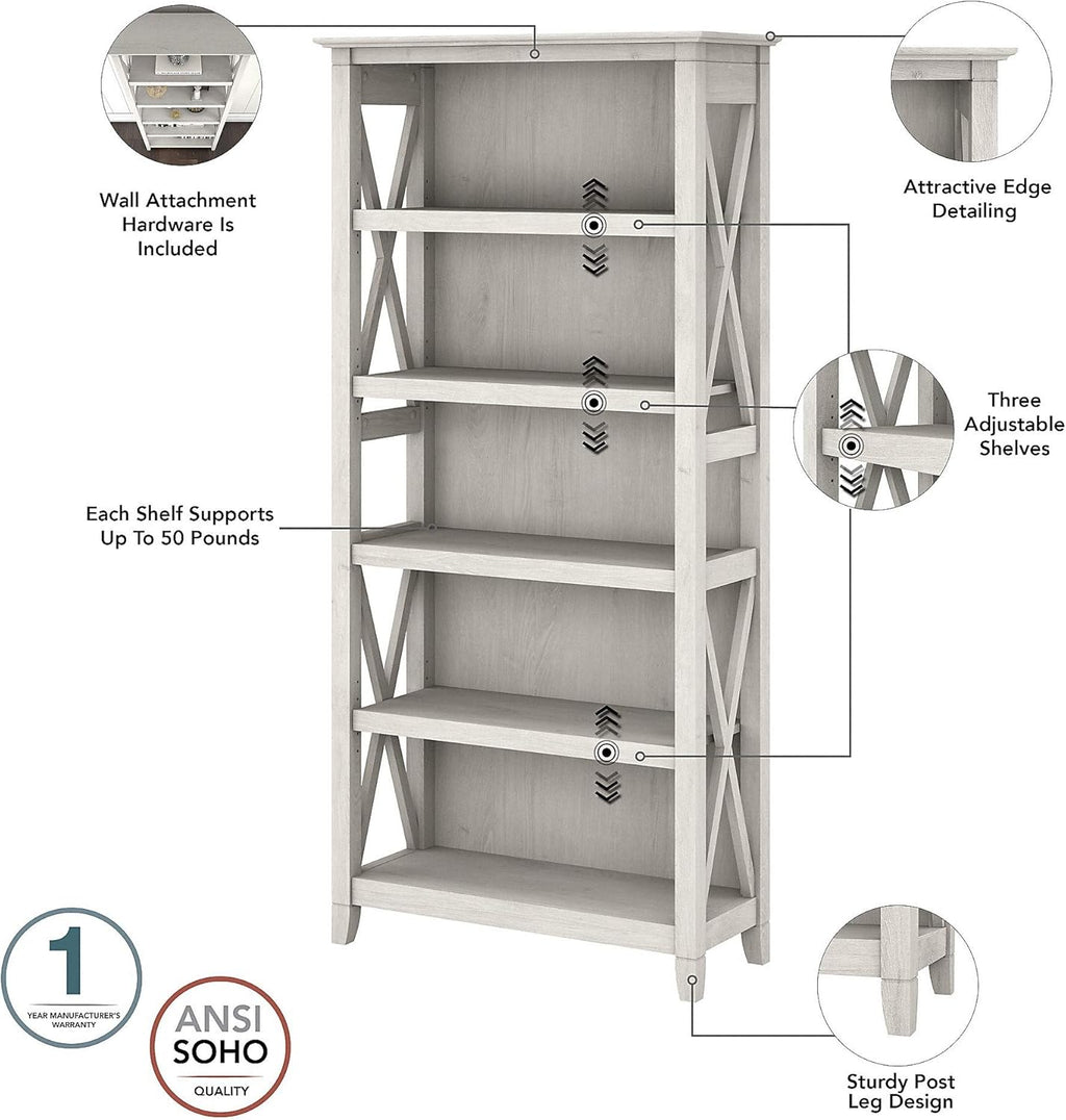 5 Shelf Bookcase in Linen White Oak Y12253