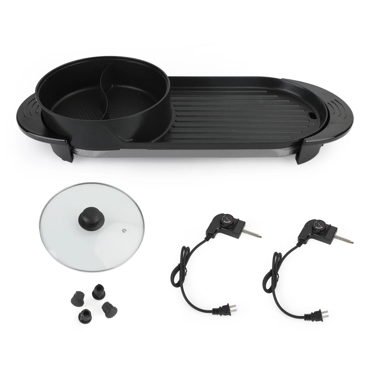 2 in 1 Electric Hot Pot Grill Non-Stick Smokeless Barbecue Pan 1100W P600