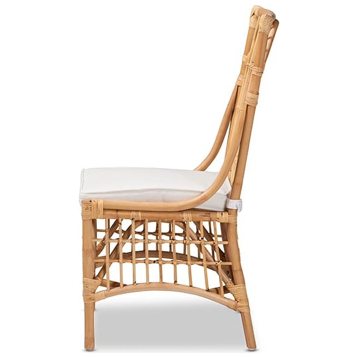 White Fabric Upholstered Natural Brown Rattan Dining Chair X933738