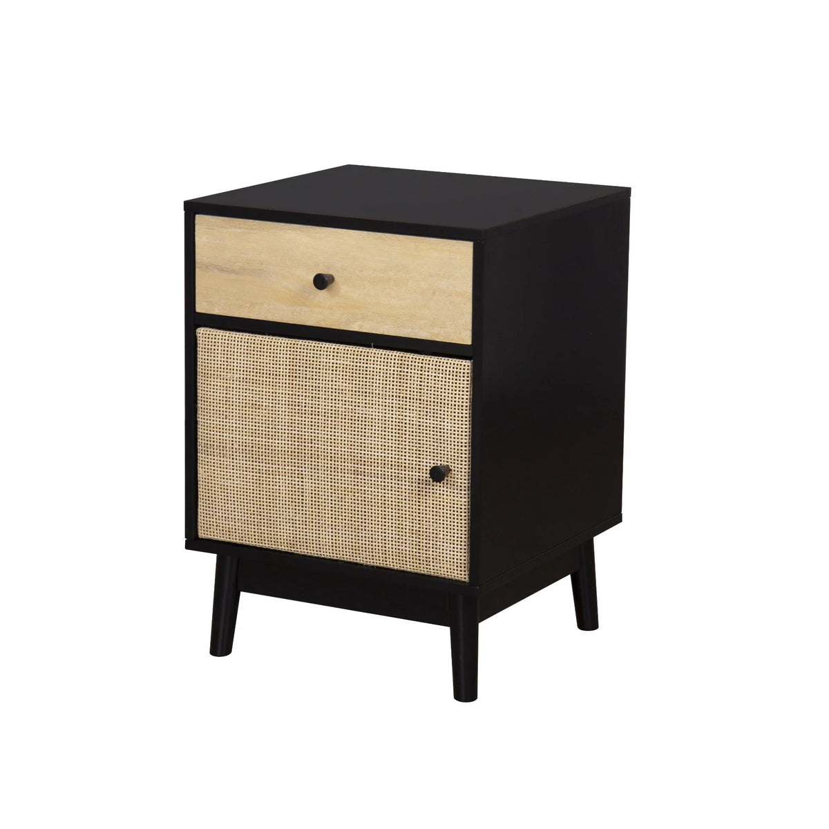 Bedside Table with Mango Wood Drawer and Rattan Cane Cabinet Door Y537345