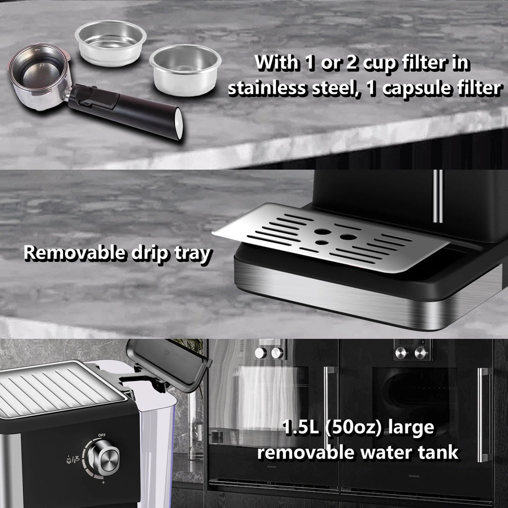 20 Bar Stainless Steel Espresso Machine with Milk Frother E68799