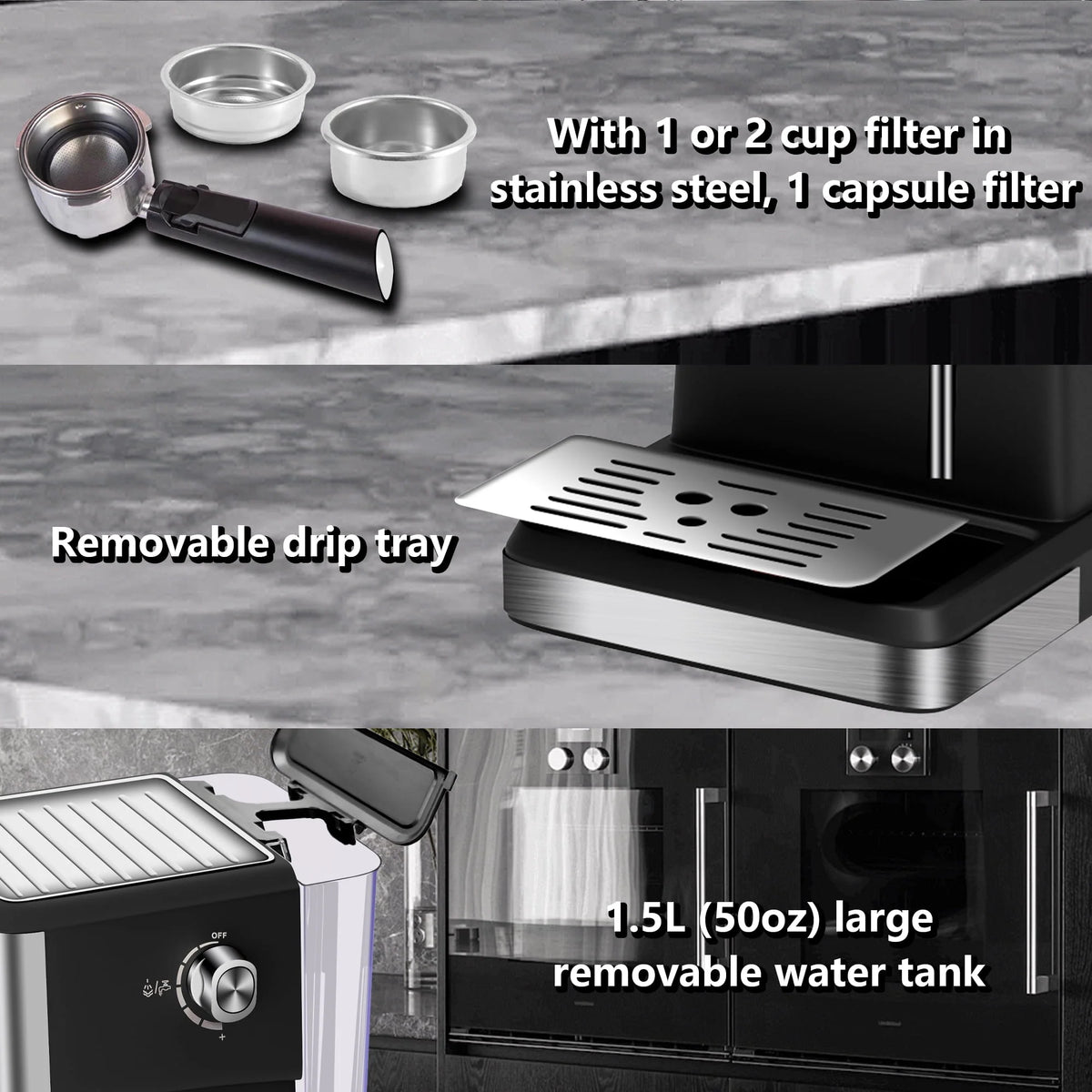 20 Bar Stainless Steel Espresso Machine with Milk Frother E68799