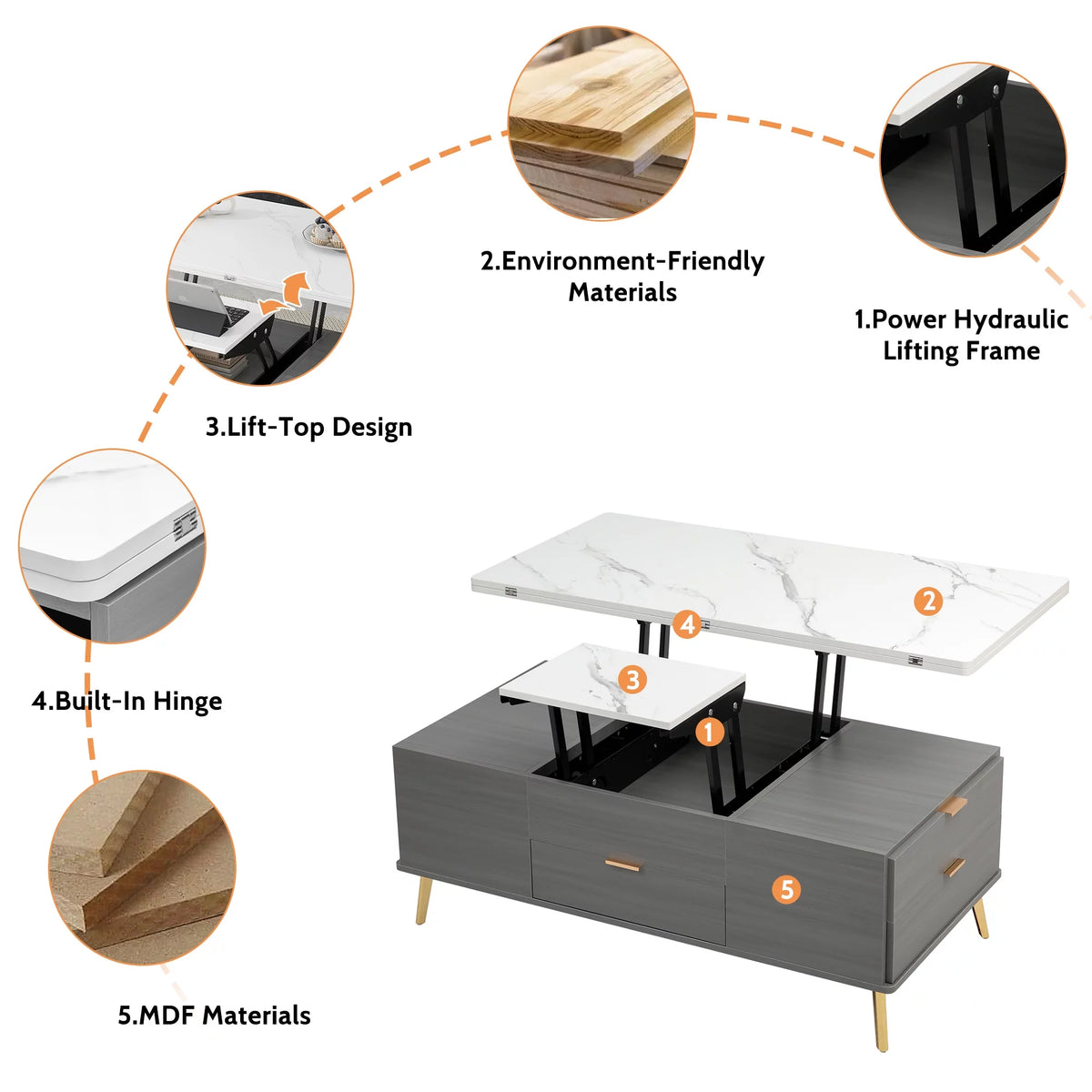 Double Lift Top Coffee Table with 4 Drawers G90996