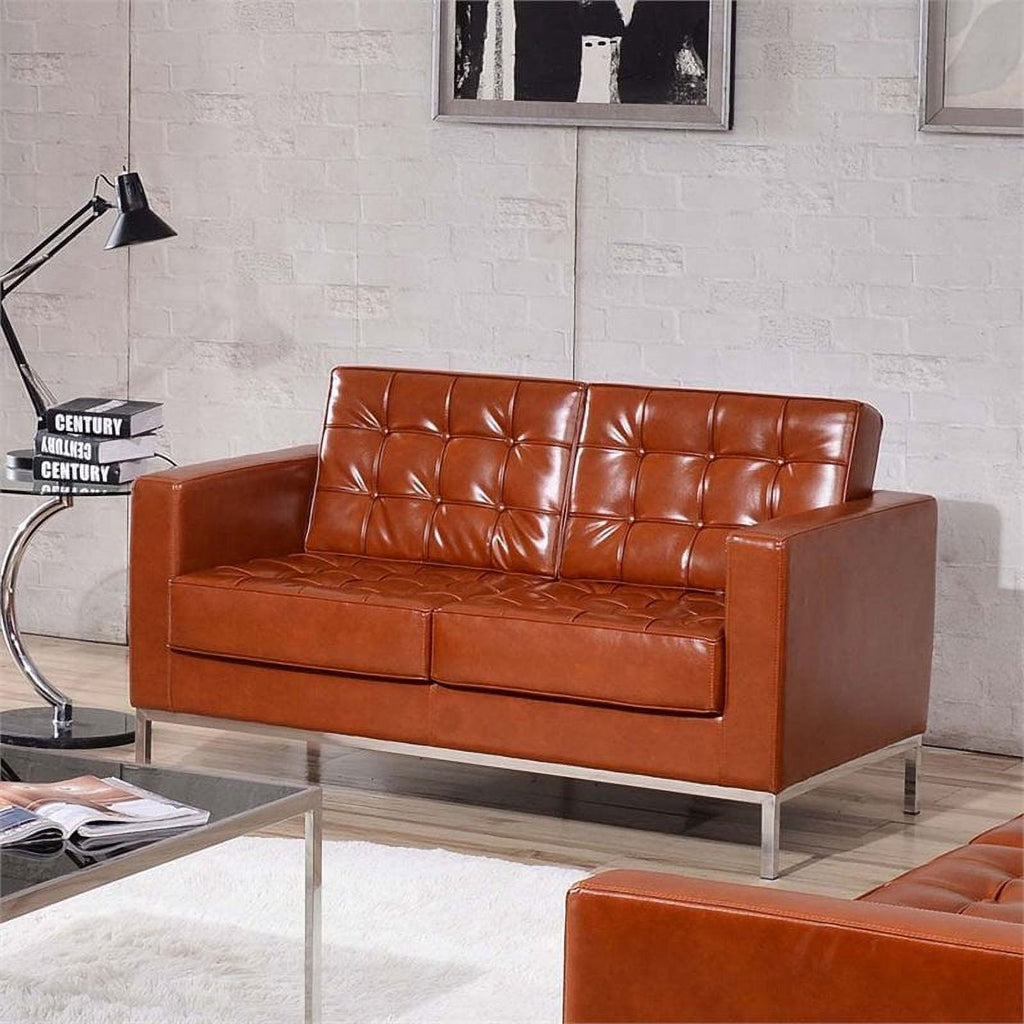 Cognac Brown Leather Reception Loveseat M423