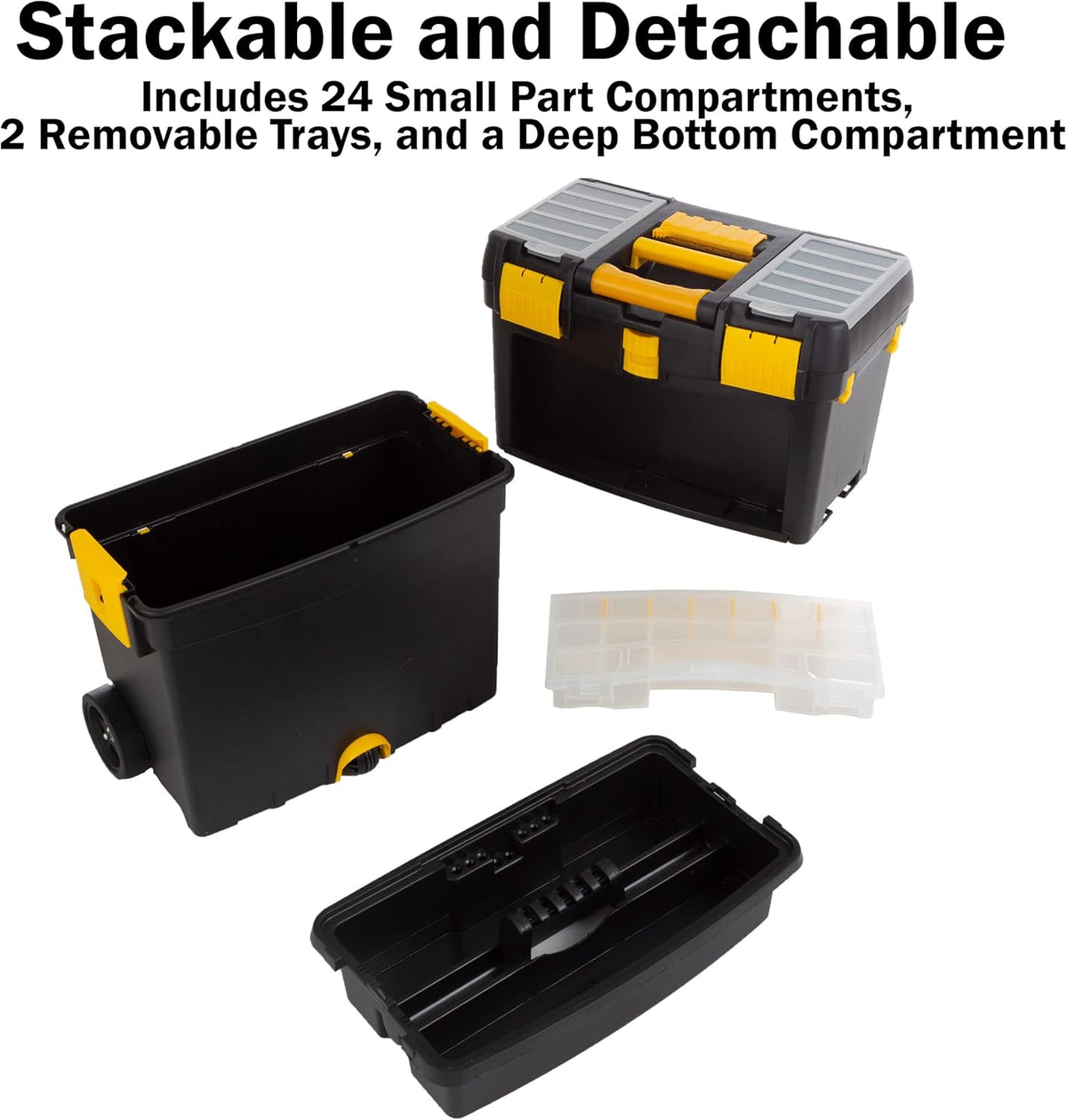 Rolling Tool Box with Wheels, Foldable Handle, and Removable Top V473