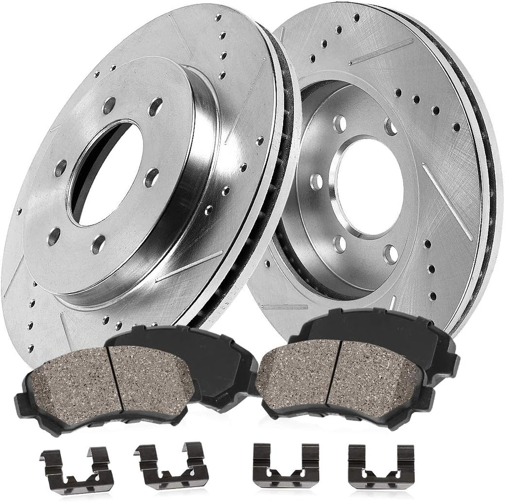 2 Rotors + Ceramic Brake Pads + Clips K2067