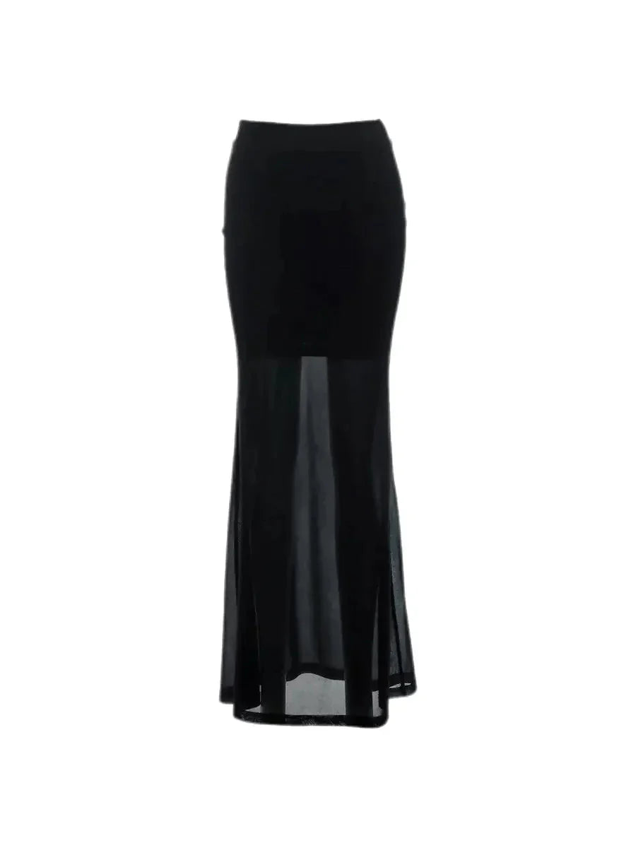 Dark Mesh See through Midi Skirt O911