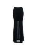 Dark Mesh See through Midi Skirt O911
