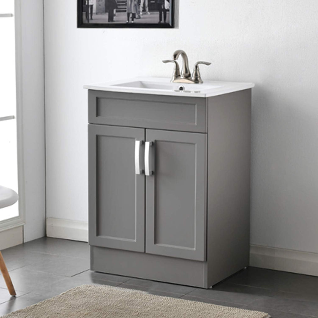 Matte White Bathroom Vanity Cabinet with White Ceramic Vessel Sink and Two Doors V63593