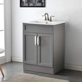 Matte White Bathroom Vanity Cabinet with White Ceramic Vessel Sink and Two Doors V63593