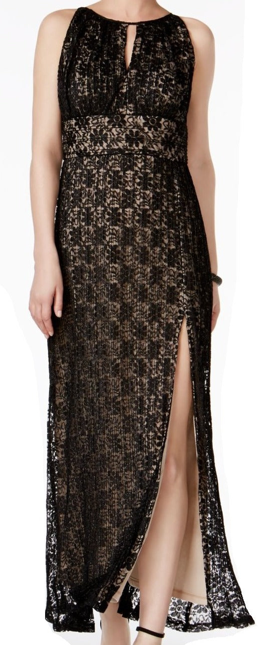 Black Lace Side-Slit Keyhole Gown Y8833