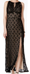 Black Lace Side-Slit Keyhole Gown Y8833