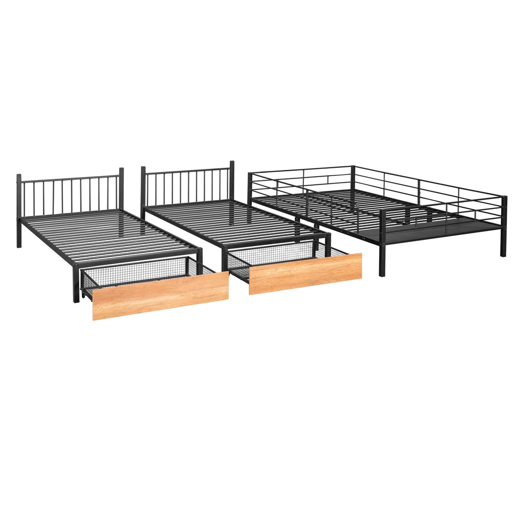 Black Metal Triple Bunk Bed with Drawers X139453
