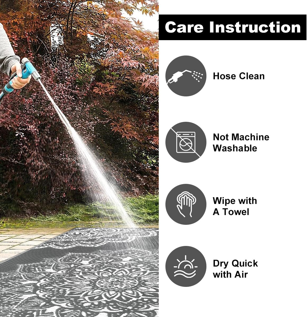 Waterproof Outdoor Rug 5x8 ft, Reversible Plastic Straw Rug (Grey) F39706