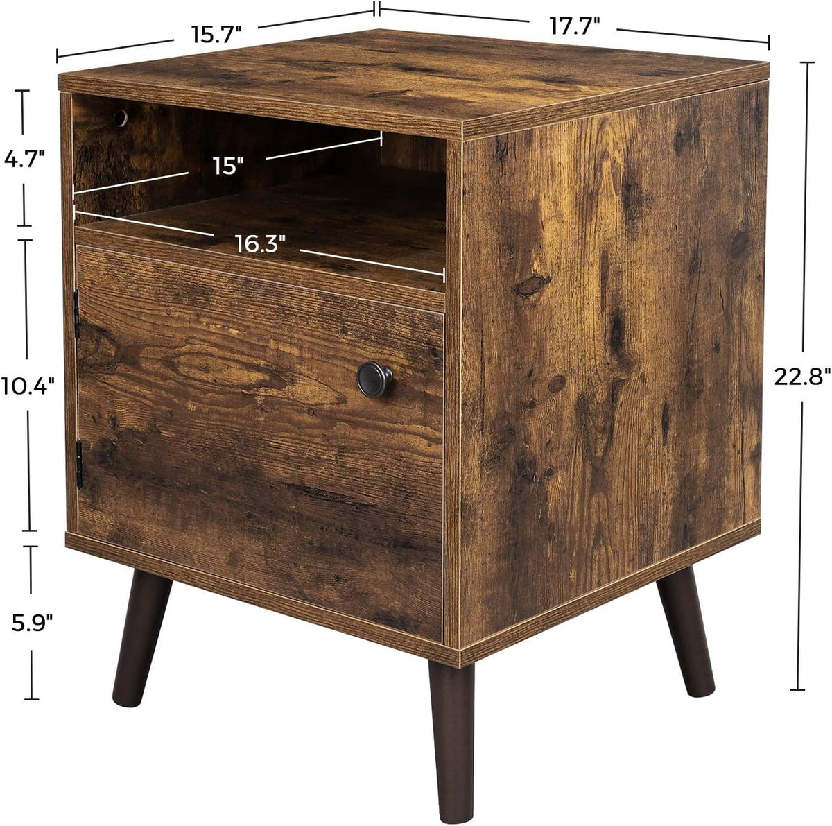 Rustic Brown Nightstand with Open Shelf and Cabinet O67869