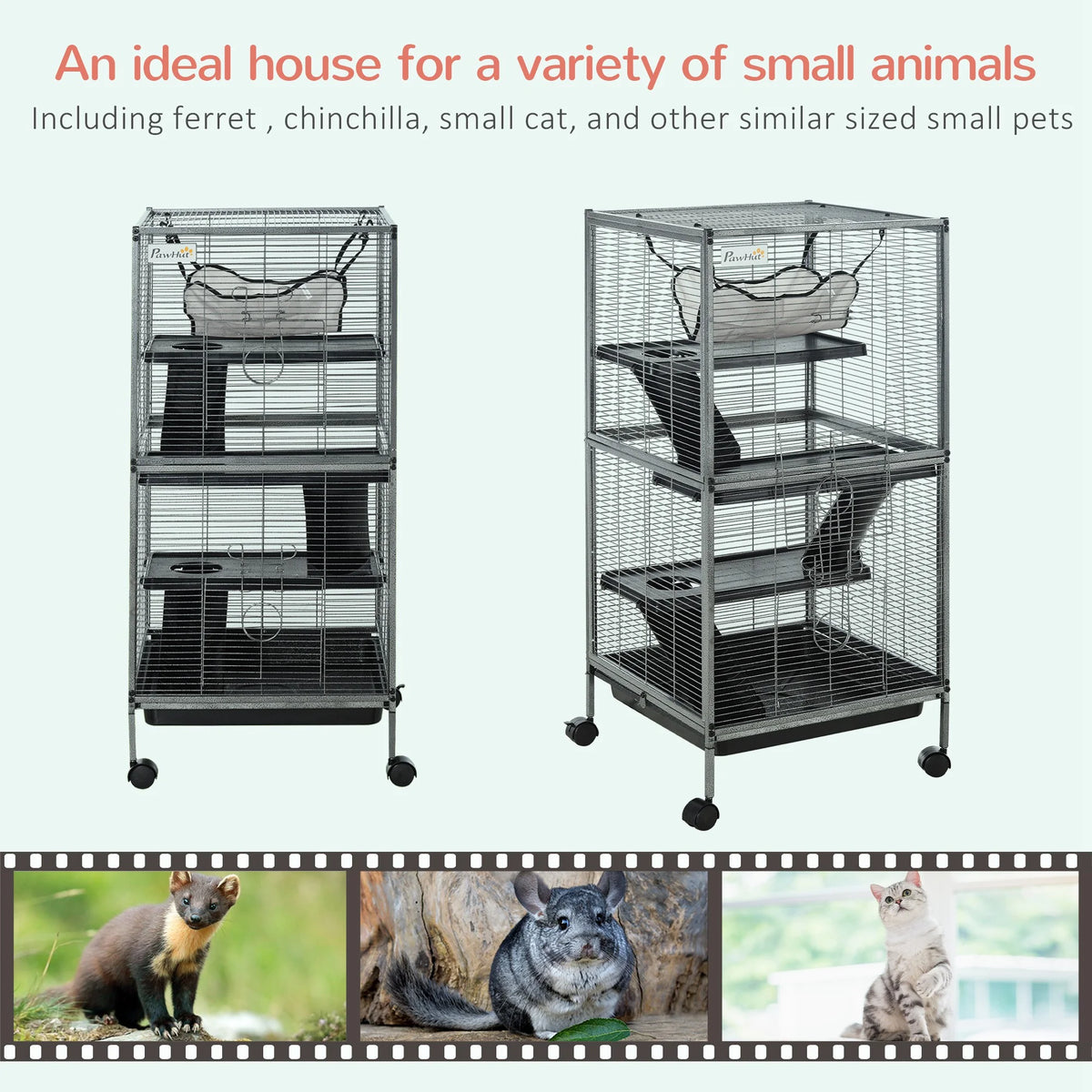 Small Animal Cage with 4 Platforms and Removable Tray Q49680