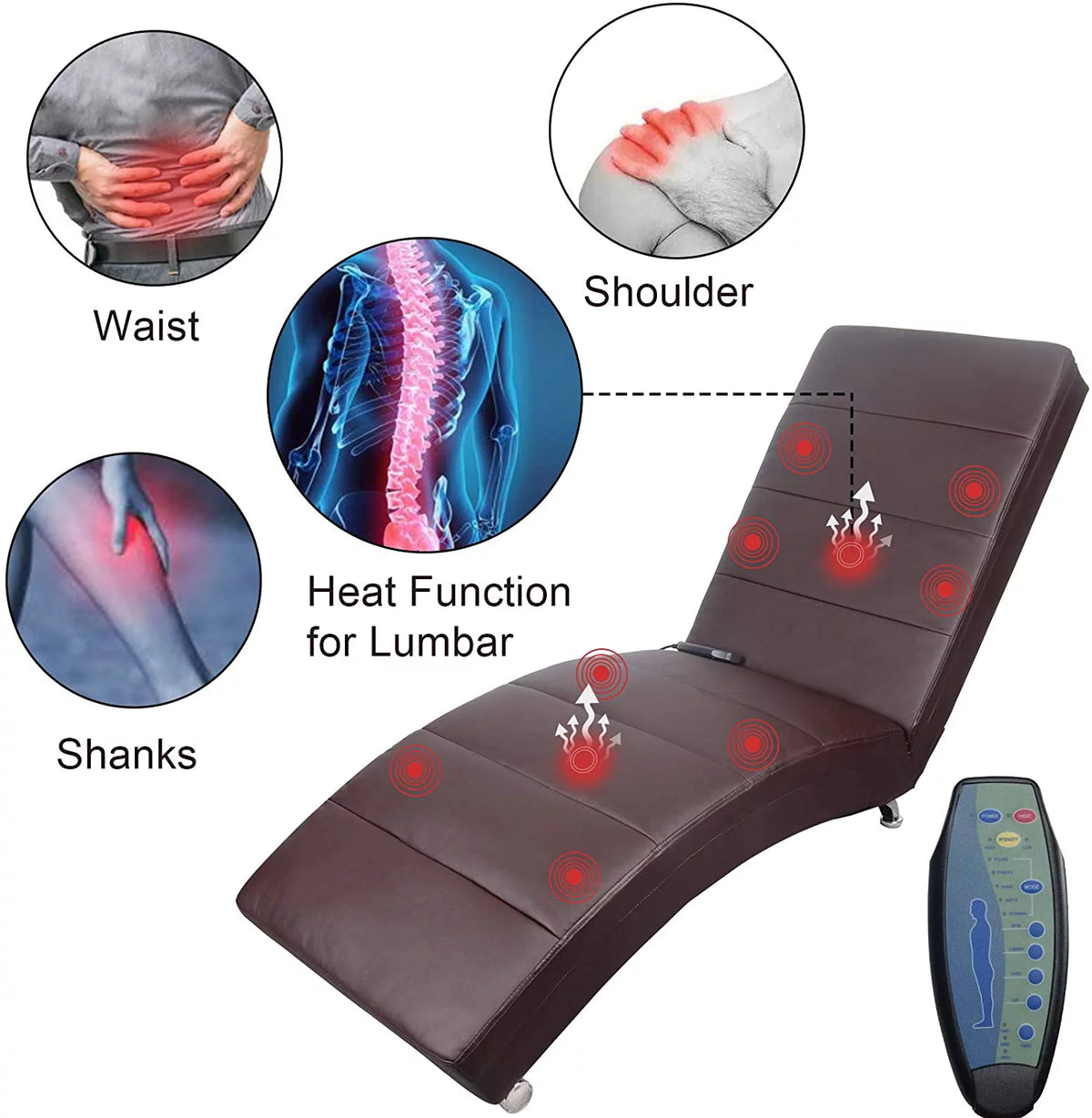 Brown PU Leather Electric Vibrating Recliner Chair with Heating L19054