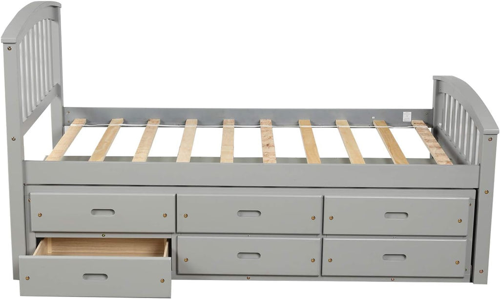 Gray Solid Wood Twin Size Platform Storage Bed with 6 Drawers G741