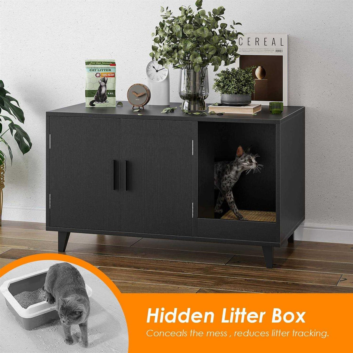 Hidden Cat Litter Box Enclosure with Scratching Mat V372043