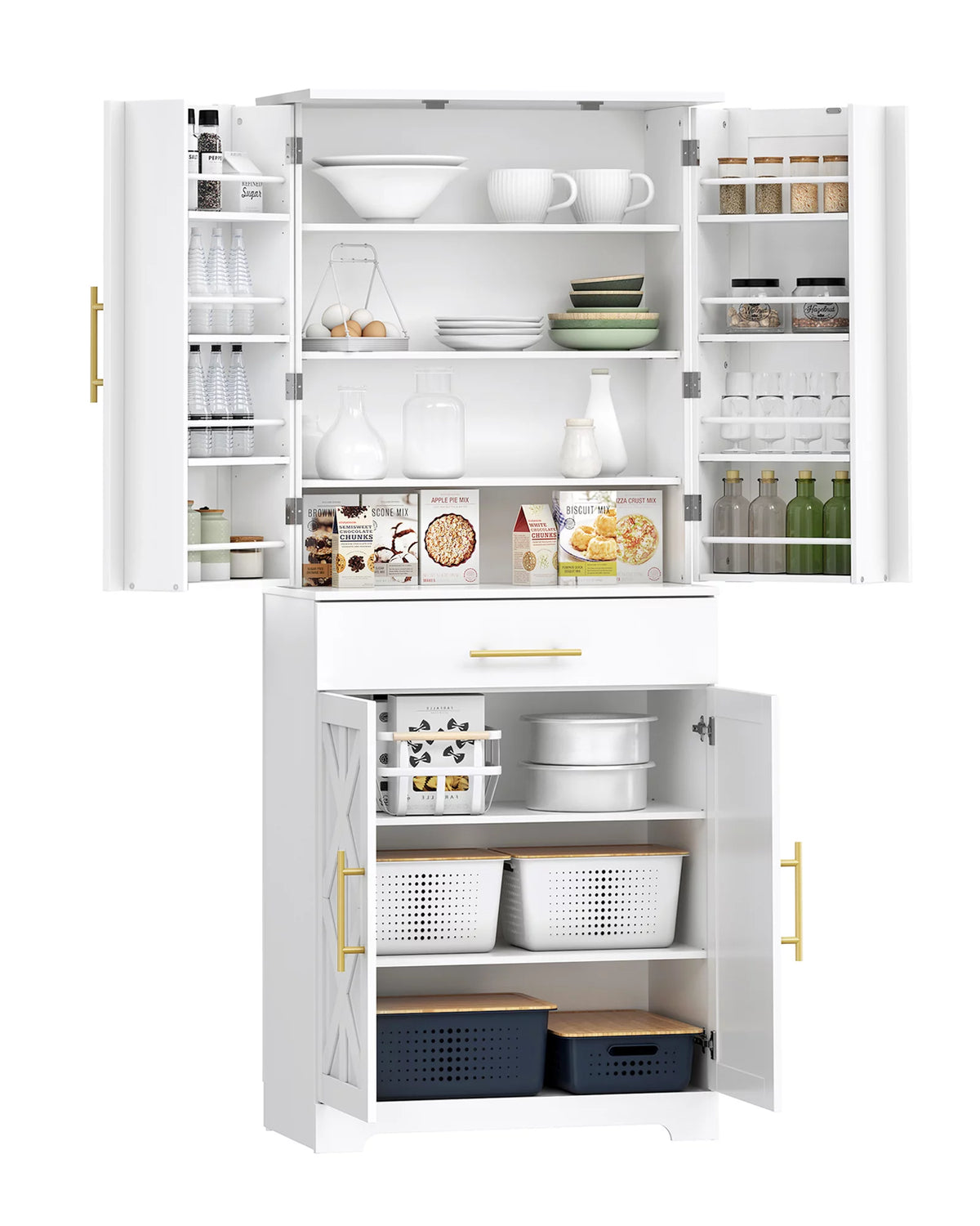 White 72" Kitchen Pantry Cabinet V74119