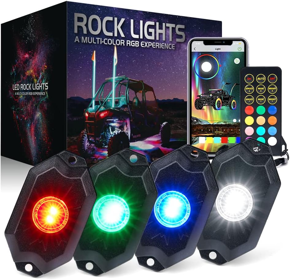 Multicolor LED Rock Lights Kit with Bluetooth Remote, 8 Pods G603