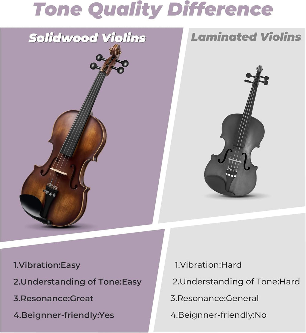 Solid Wood Violin 4/4 Full Size Set with Lightweight Hard Case X91780