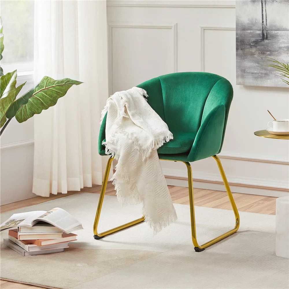 Green Velvet Armchair with Golden Metal Legs W533