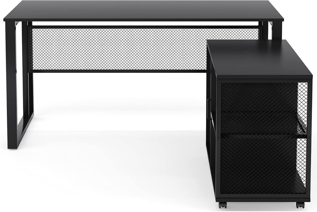 L-Shaped Computer Desk with File Cabinet N654