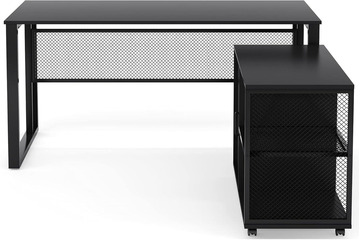 L-Shaped Computer Desk with File Cabinet N654