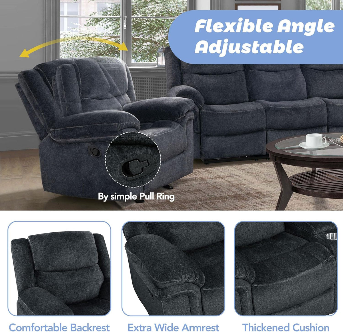 3-Piece Velvet Recliner Sofa Set with Cup Holders P469998